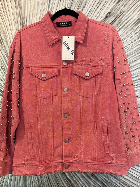 blue b Jackets & Blazers - Blue B Women's Distressed Studded Rose Jean Jacket